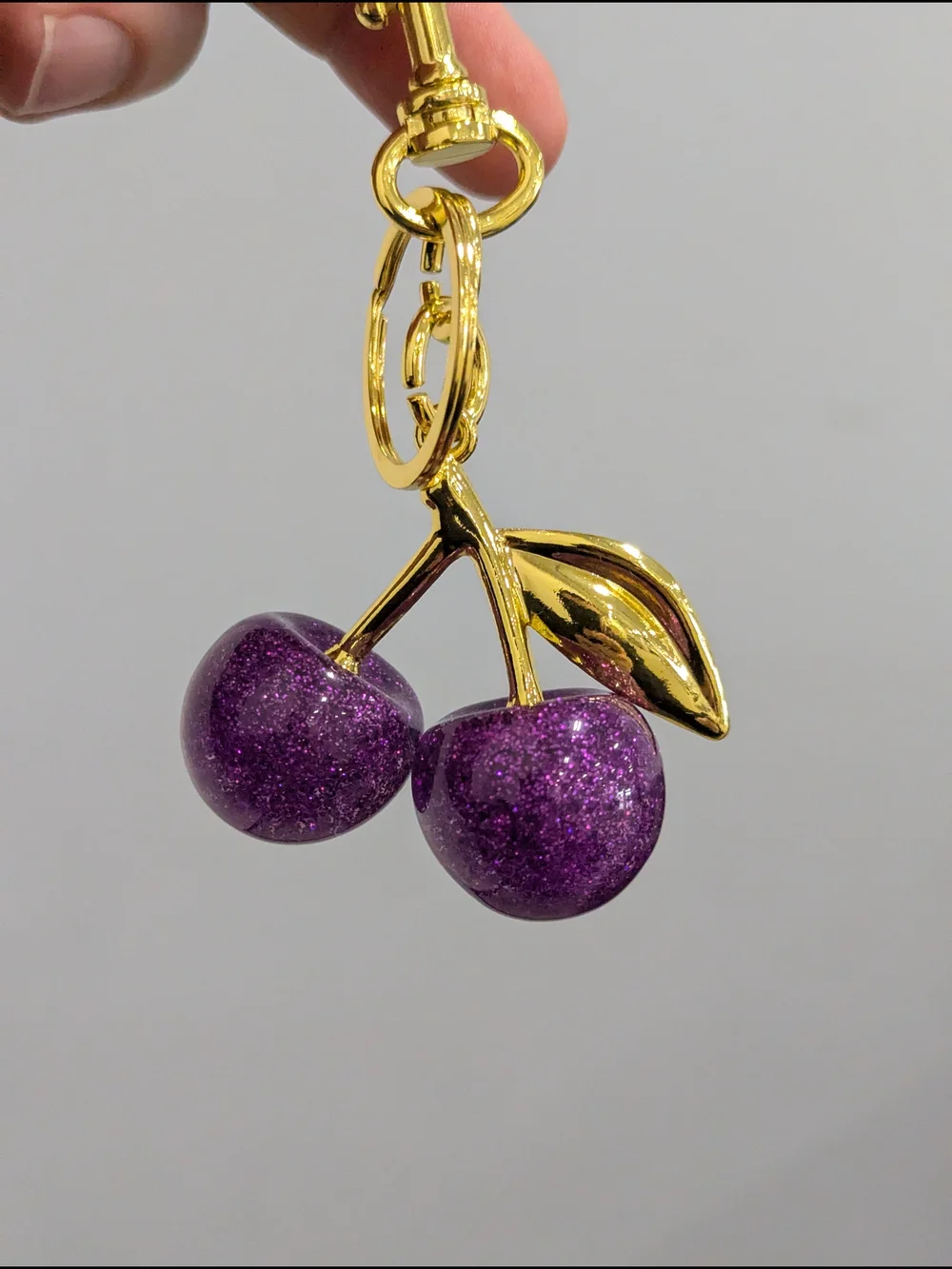 Purple Glitter Cherry Charm Keychain NWOT (Small)